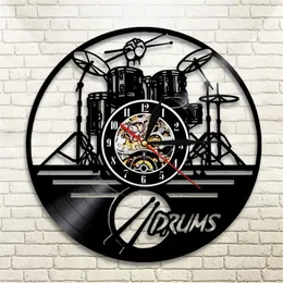 Clocks Guitar Drums Set Silhouette LED Backlight reloj Music Modern Vinyl Watch 3d Wall Clock horloge Band Member Fan Handmade Gift 21031