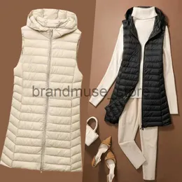 여자 다운 파카스 여자 가을/겨울 X-Long 후드 가드 슬리빙 재킷 2023 New White Duck Down Female Slim Fit Office Lady Warm Vest Coat J231222