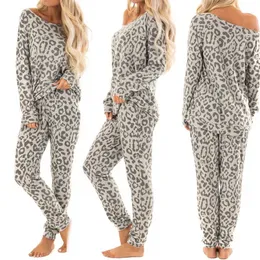 2PCS Women Tracksuit Pants Pajama Autumn Lounge Wear Loparwear Lopard Print Pajamas Sleep Tops Suit Nightie 231221