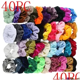 Saç Aksesuarları 40 PCS Veet Yumuşak Elastik Kauçuk Bantlar Tutucu Kravat ipi Kadınlar için Scrunchie Crunchies Ring Conytail Drop Diare DHSXR