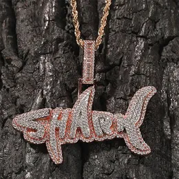 New Hip hop Copper CZ Shark Pendant Micro Pave Cubic Zirconia Simulated Diamonds Pendant Necklace Mens Fashion Jewelry216v