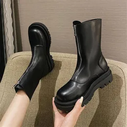 Boots Women Ankle Boots Winter Round Toe 5cm Heel Zip Shoes Black White Orange Basic Shoes For Woman Botas Mujer Size 3540