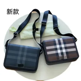 the Latest Men's Single Shoulder Crossbody Classic Plaid with Cowhide Casual Business Bag 25.5*6.5*21.5