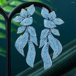 Dangle Earrings Jimbora Korea Trendy Blue Stone Pendant Earring For Women Accessories Full Cubic Zircon Pendientes Mujer Moda Gift