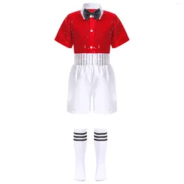 Clothing Sets Kids Boys Jazz Dance Outfits Short Sleeve Shirt With Pants Years Day Celebration Recital Competition Performance Costume