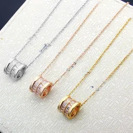 New Arrive Fashion Classic Lady 316L Titanium steel 18K Plated Gold Necklaces With Double Rows Strip-type Diamond Pendant 3 Color226e