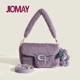 Jiomay Women Makeup Bag Fashion Handbag Faux Fur Wallets Luxury Designer Handbags 2つの取り外し可能なストラップ汎用パーティートートバッグ231221