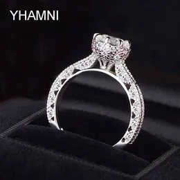 YHAMNI Brand Jewelry Original Solid 925 Sterling Silver Ring 1 ct SONA CZ Diamond Women Engagement Rings JZ072232B