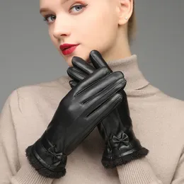 Rękawiczki wykonane z owczej skóry dla ciepła pluszowego i wiatroodpornego modne i grube rękawiczki dla rycerzy z gęstą izolacją wodoodporną