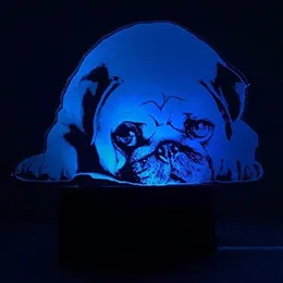 3D PUG PUG DOG Night Light Touch Tabe Desk مصابيح الوهم البصري 7 ألوان تغيير الأضواء المنزل ديكور عيد ميلاد هدية 227L