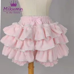 Harajuku y2k tatlı pembe beyaz balkabağı pantolon lolita sonbahar kış jk peluş şort Japon kawaii ruffles fener şort 231221