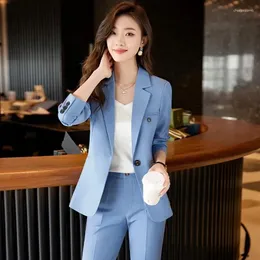 Women's Two Piece Pants Blue/Coffe/khaki Casual Business Women' Suit Spring And Autumn High-end Workplace Temperament Double-breasted