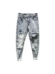 Jeans masculinos Black Men Men masculino de calças de cowboy quebrado impressão rasgada rasgada y2k harajuku verão trecho masculino calças