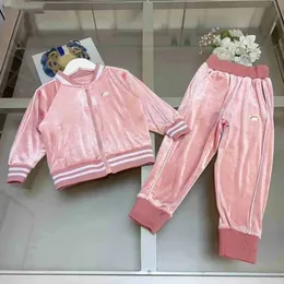 kids coats kids Tracksuits kids clothes lovely pink velvet material baby clothes boy jacket suit Size 110-160 zipper coat and pants
