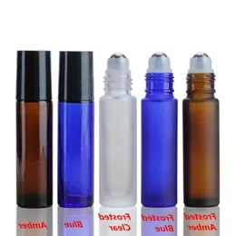 750pcs 5 Farben tragbar 10 ml Mini Roll auf Glasflaschen Duft Parfüm Dicke Glasflaschen ätherische Ölflasche Glas Metall Roller SEQE