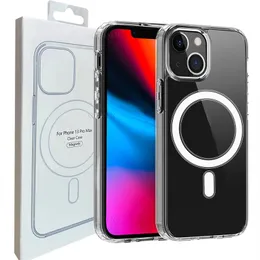 Transparent tydliga magnetiska telefonfodral för iPhone 15 14 Plus 13 12 11 Pro Max XR XS Max Samsung S24 S23 Trådlös laddare Akrylchockskydd med detaljpaket