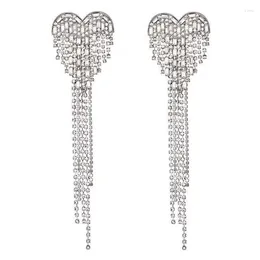 Dangle Earrings Design Vintage Crystal Heart Tassel Drop Long Cains for Women Pendientes Brincos