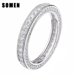 Somen Real 925 Srebrne pierścionki dla kobiet modne pierścionki ślubne Zespół zaręczynowy królowa biżuteria Sieraden Bague Mariage femme J1187S