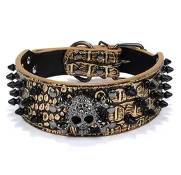 Leashes Black Gold Tie Nail Dog Collar Skull Rivet Pet Collar Anti Bite Dog Spiked Studded Large Chain Traction