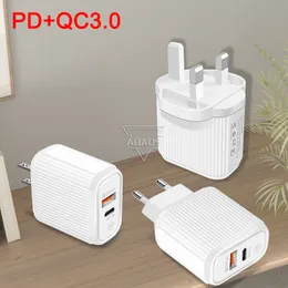 Laddare A+C PD 20W Fast Charger USB 3.0 Typ C 2 Ports Snabbladdare Adaptrar för iPhone Samsung Smart Phone