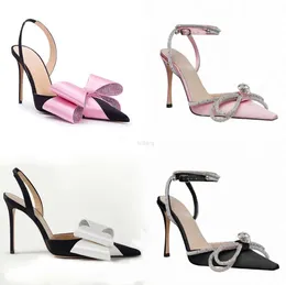 Top Mach Mach Satin Bow Pumps Sandals Womens Leather Sling -Rhinestone Slingbacks Decoration Women Luxury Designers Dress Dress Shoes Shiletto Heels Us Size 4 ~ 11