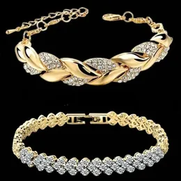 Luxury Love Braided Leaf Bracelet Charm Crystal Wedding Bracelets for Women Anniversary Valentines Day Gifts Aesthetic Jewelry 231221