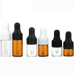 Mini Botthe de óleo essencial vazio 1ml 2ml 3ml Ambar Garrafas de gotas de vidro transparente com tampa branca preta XTGGF