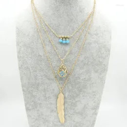 Pendant Necklaces Trendy Bohemia Multilayered Golden Chains With Leaf And Nice Hollowed Locket Essential Oil Diffuser Necklace