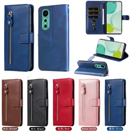 Zipper Leather Wallet Cases For Huawei Nova 12 Pro Enjoy 70 Honor 100 X50I+ Samsung Galaxy A35 Business Coin ID Money Card Slot Holder Magnetic Flip Cover Pouch Strap