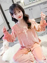 Pajamas Cute Spring Children Sleepwear Girl's Circle Collar Pajama Sets.Long Sleeve Tops+Pants.Toddler Kid's Peach Pink Pyjamas Setzln231222