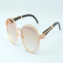 19 years of new luxury round frame diamond sunglasses T19900692 retro fashion golden hats natural black horns mirror legs ornament258S