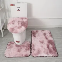 Biege-zottelige Teppichtoilette dreiteiliger nicht rutschfußer Fußmatten Badezimmerbadezimmerbades Set Bad Matte Teppich Hausdekoration Fluffy Teppich 231222