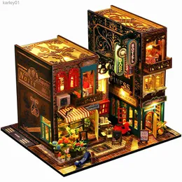 3D -Rätsel DIY Book Nook Kit 3d Holz Puzzle Bücherregal Einsatz Dekor mit LED Light DIY Miniature Dollhouse Model Kit kreative dekorative YQ231222