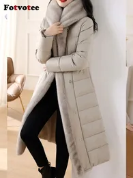 Fotvotee jaqueta de inverno feminina casaco com capuz gola de pele moda coreana roupas femininas engrossar quente puffer elegante longo parkas 231222