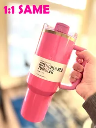 Ny Pink Parade 40oz Quencher H2.0 Mugs Cups Camping Travel Car Cup rostfritt stål Tumblers Cups med silikonhandtag Alla hjärtans dag gåva med 1: 1 Samma logotyp U1222