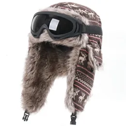 Inverno all'aperto per il berretto da sci del vento da uomo Donne addimensionate Flaps Ear Flight Helmet Deer Christmas Plus Velvet Warm Hat With Goggles 231221