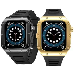 Correias inteligentes diy caso de aço inoxidável relógios capa ap mod kit ajuste banda silicone para iwatch 8 7 6 5 4 se cinta para apple watch ser