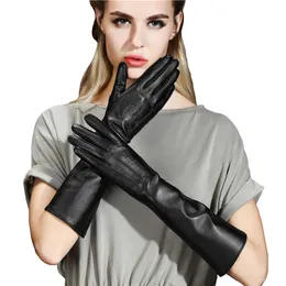 Extended touch screen sheepskin gloves 50cm arm cover for women outdoor winter warmth gloves