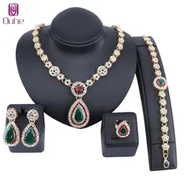 DONNE DONNE MADERE BRIDAL Crystal Gold Colore Green Zircone Party Party Collana Bracciale Earing Anello Regali Anniversario Set di gioielli