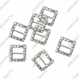 15 mm 30pcs Square Rhinestone Bluckle Zaproszenie Wstążka Suwak na zasilanie ślubne Srebrny kolor CRINESTON BIKINI Złącza 268U