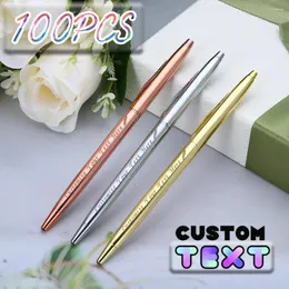 100pcs metal ploint pen Rose Gold Logo School School School Secorres Stationery Profession Highting Lettering Name Writered Name