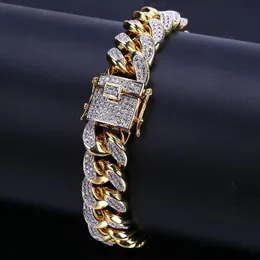 18K Gold White Gold Iced Out CZ Zirconia Miami Cuban Link Chain Armband 10 14 18mm Rapper Hip Hop Curb Jewets Gifts for Boys Who278e