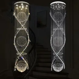 Avizeler Uzun Çift Spiral Led Kristal Tavan Işığı K9 Kristaller Avize Aydınlatma Lobi Merdiven Merdivenleri Fuaye