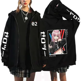 Darling in the Franxx Anime Hoodies Men Women Zero Two 02 Zip Up Gackets Zipper Jackets Haruku Casual Pullover Streetwear