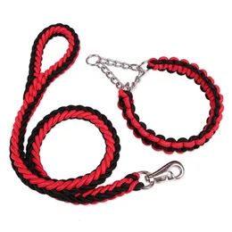 1.2M Length Double Strand Rope Large Dog Leashes Metal P Chain Buckle National Color Pet Traction Rope Collar Set For Big Dogs 231221