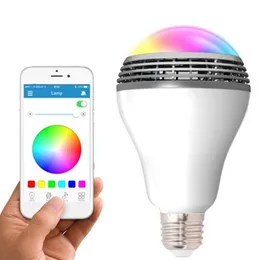 Smart glödlampa trådlös Bluetooth -musikljudhögtalare glödlampor 12W E27 LED RGB ljusfärg byte via App Control238p