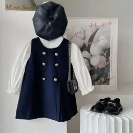 Модная девочка униформная одежда набор жилетки рубашка 2pcs младенец малыш детский костюм весна осень 1 10y 231221