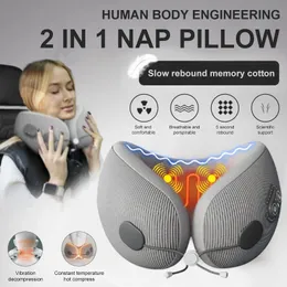Portable UShaped Travel Pillows For Airplanes 3mode Heated Massage Memory Foam Ergonomic Neck Pain Relief Sleeping 231221
