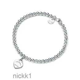 100% TIFF 925 Silver 4mm Round Bead Love Heart-Shaped Armband Kvinnlig förtjockad bottenplätering för flickvän souvenir presentmode charm smycken broa