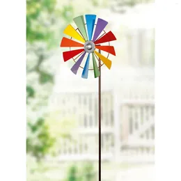 Trädgårdsdekorationer Rainbow Colors Drabla Pinwheel Windmill Toys Ornament för Yard Decor Lawn Decorative Stakes nyckfulla